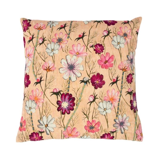 Mars & More kussen geborduurd wilde bloemen rozenbottel beige 45x45cm