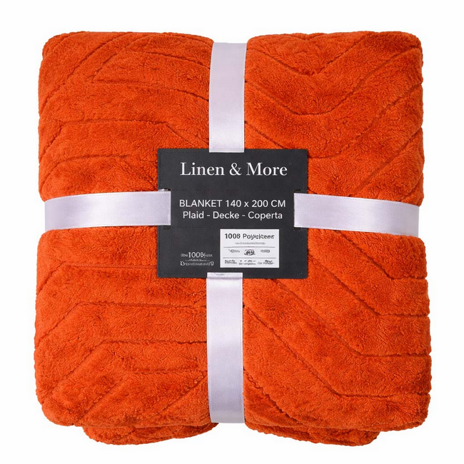 Linen & More Plaid Abstracte Lijnen Oranje 140x200cm