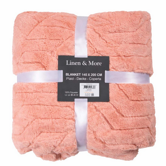 Linen & More Plaid Abstracte Lijnen Roze 140x200cm