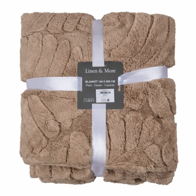 Linen & More Plaid Bladeren Taupe 140x200cm