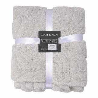 Linen & More Plaid Bladeren Grijs 140x200cm