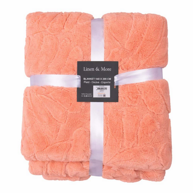 Linen & More Plaid Bladeren Roze 140x200cm