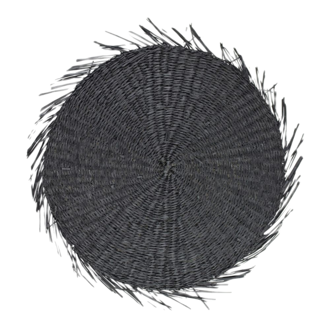 Mars & More zeegras placemat rond zwart franjes 38cm