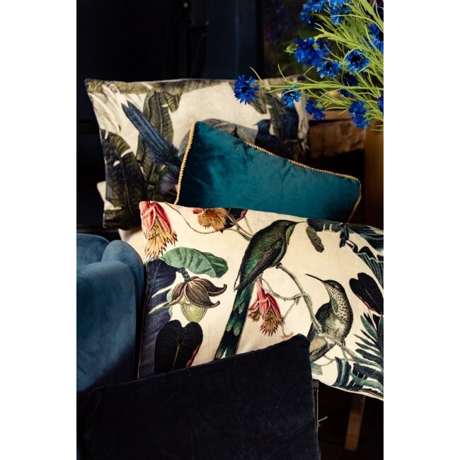 Mars & More groot kussen fluweel exotische blauwe vogel 40x60cm*
