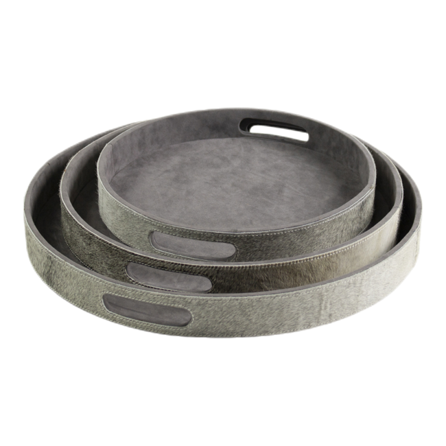 Mars & More dienbladen koehuid rond grijs (set of 3)