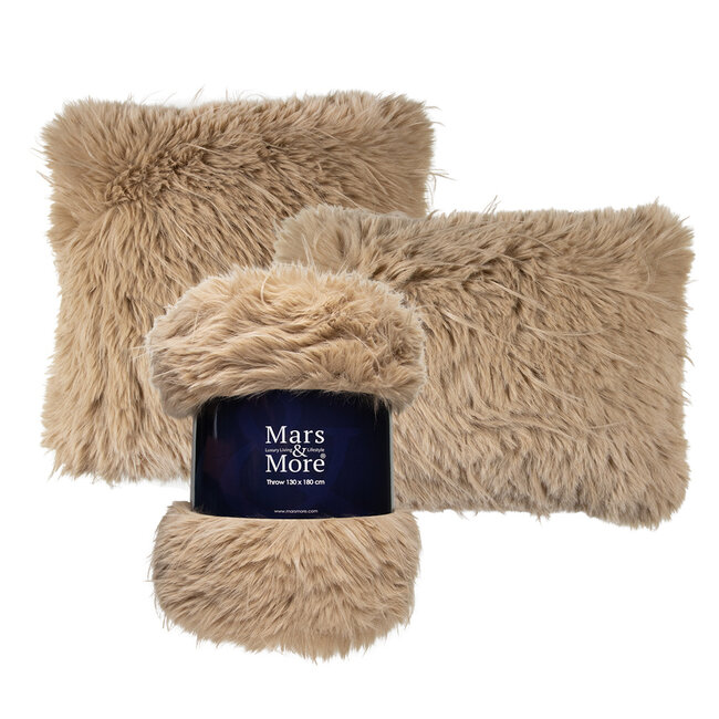 Mars & More kussen teddy langhaar pluk cognac 45x45cm
