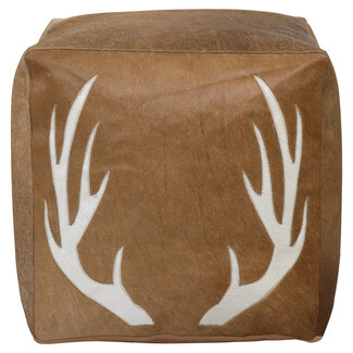 Mars & More poef koehuid vierkant gewei bruin 45x45x45cm