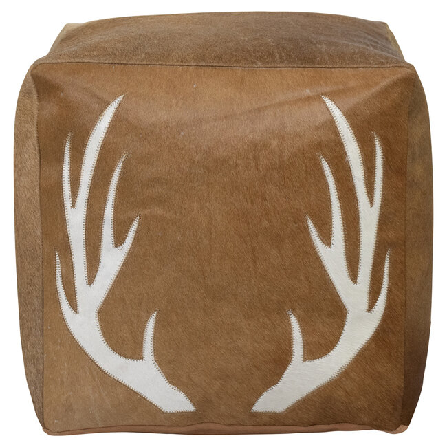 Mars & More poef koehuid vierkant gewei bruin 45x45x45cm