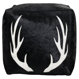 Mars & More poef koehuid vierkant gewei zwart 45x45x45cm