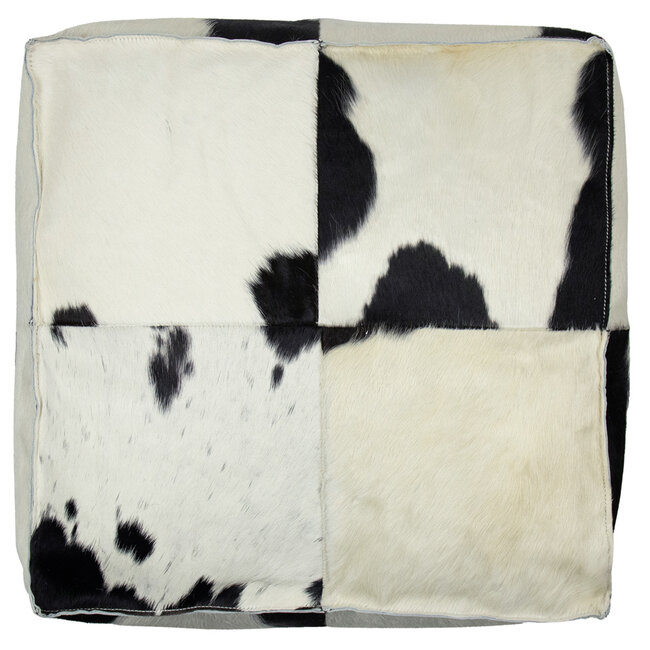 Mars & More poef koehuid vierkant zwart/wit 50x50x30cm
