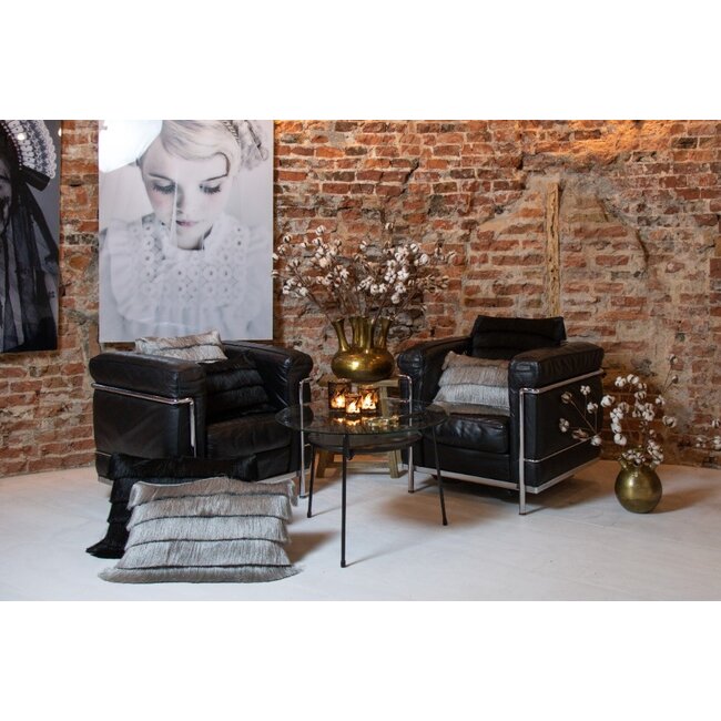 Mars & More groot kussen franjes zwart 40x60cm