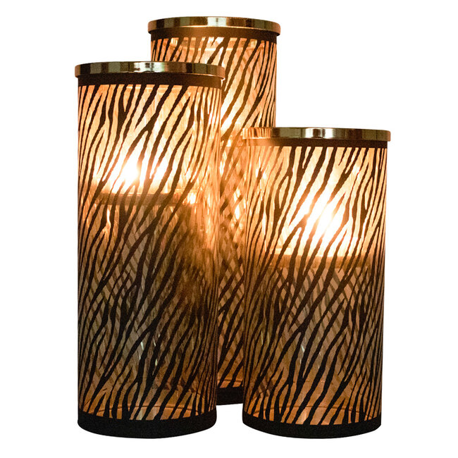 Mars & More *windlicht cilinder goud zebra breed medium 30cm*