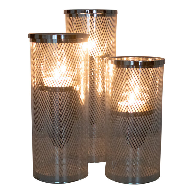 Mars & More *windlicht cilinder zilver visgraat breed small 25cm*