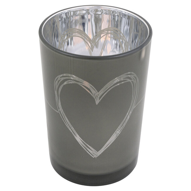 Mars & More Theelichthouder hart grijs large 18cm