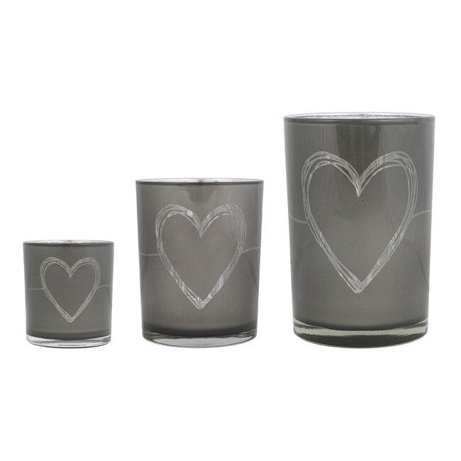 Mars & More Theelichthouder hart grijs medium 12cm