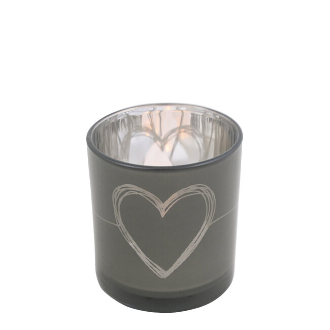 Mars & More Theelichthouder hart grijs klein 8cm