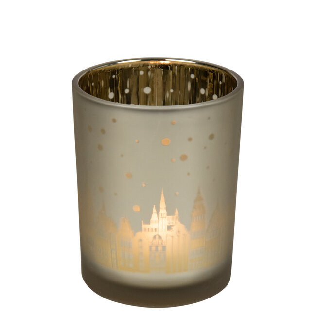 Mars & More Theelichthouder huisjes goud medium 12cm