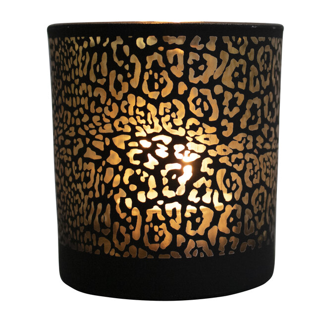 Mars & More Theelichthouder jaguar print mat zwart large 18cm