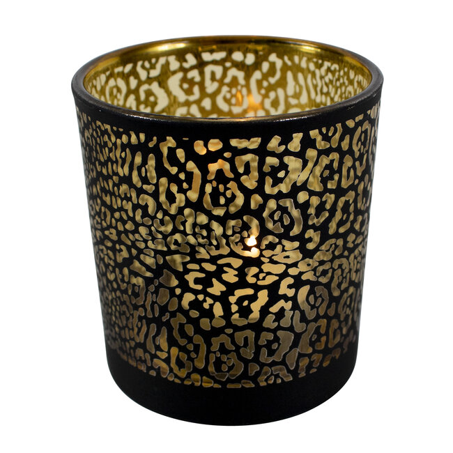 Mars & More Theelichthouder jaguar print mat zwart large 18cm