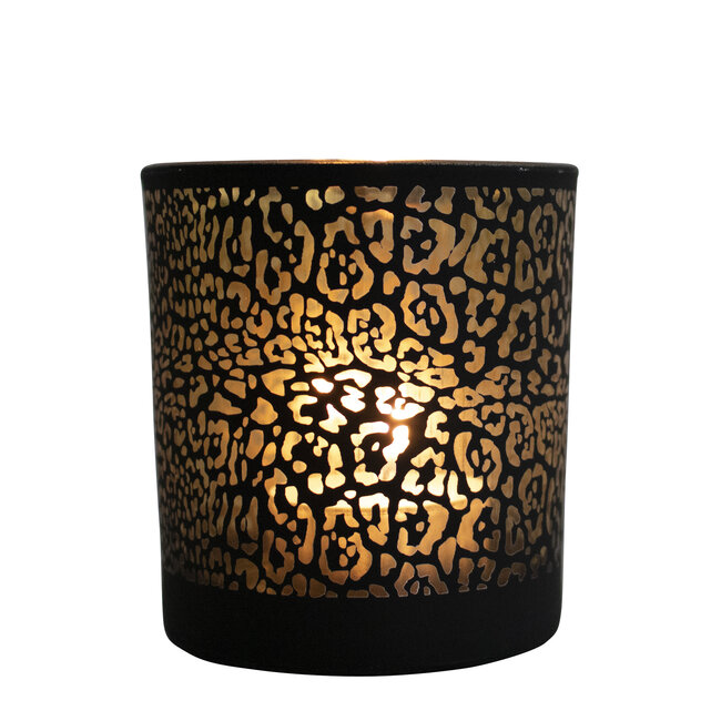 Mars & More Theelichthouder jaguar print mat zwart medium 12cm