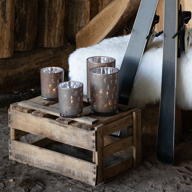 Mars & More Theelichthouder ski taupe zilver medium 12cm