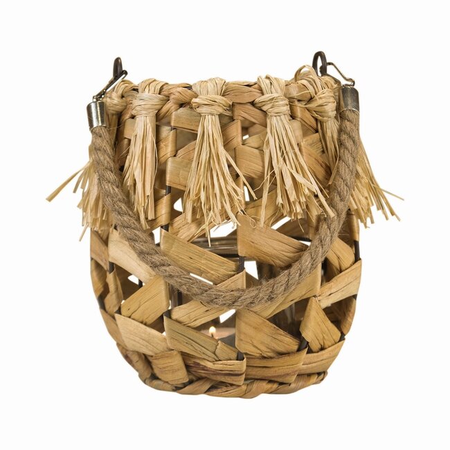 Mars & More waterhyacinth windlicht rond franjes 18cm