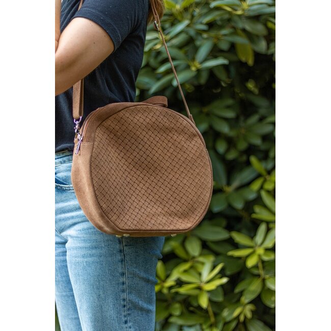 Mars & More crossbody tas suede geweven bruin 30x28x7cm (bos taurus taurus)