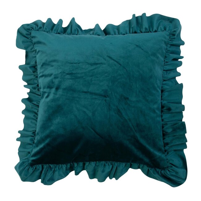 Mars & More kussen fluweel rouche petrol 45x45cm