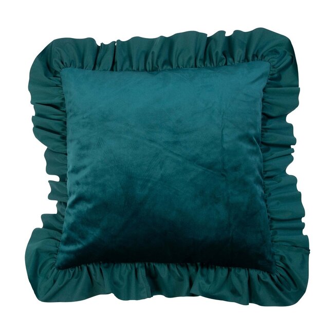 Mars & More kussen fluweel rouche petrol 45x45cm