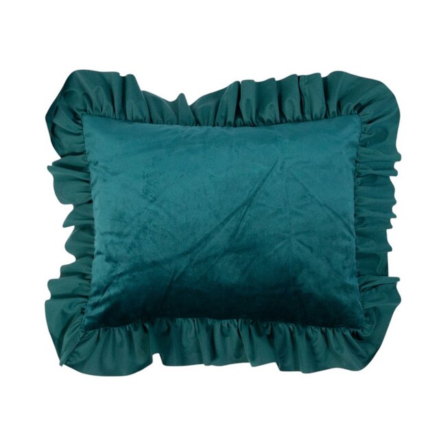 Mars & More kussen fluweel rouche petrol 35x45cm