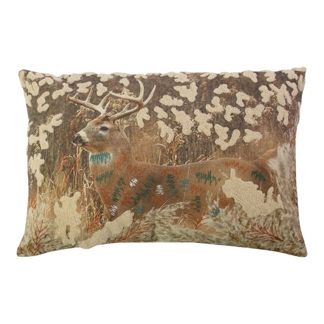 Mars & More Kussen Geborduurd hert in gras 40x60cm