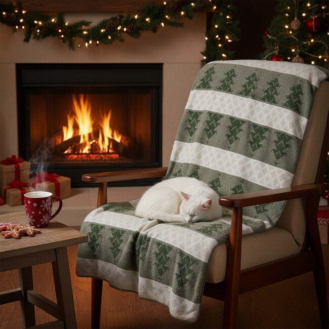 Mars & More Plaid Boom wit groen xl 150x200cm