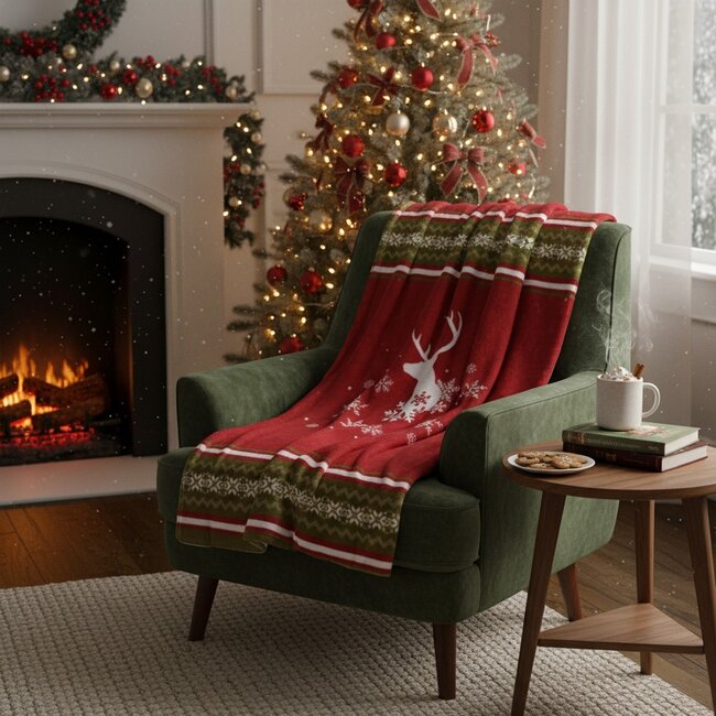 Mars & More Plaid hert rood groen xl 150x200cm