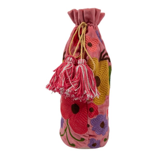 Mars & More Wijn fles hoes Joy roze h37 x 12cm