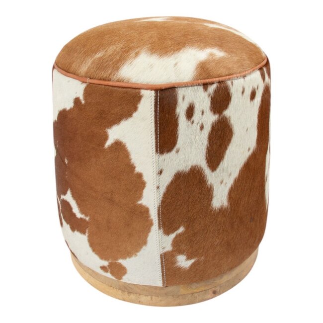 Mars & More Poef Koe rond bruin wit 40x40x43cm (bos taurus taurus)