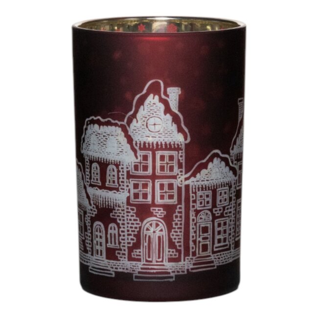 Mars & More Theelichthouder huizen rood groot 18cm