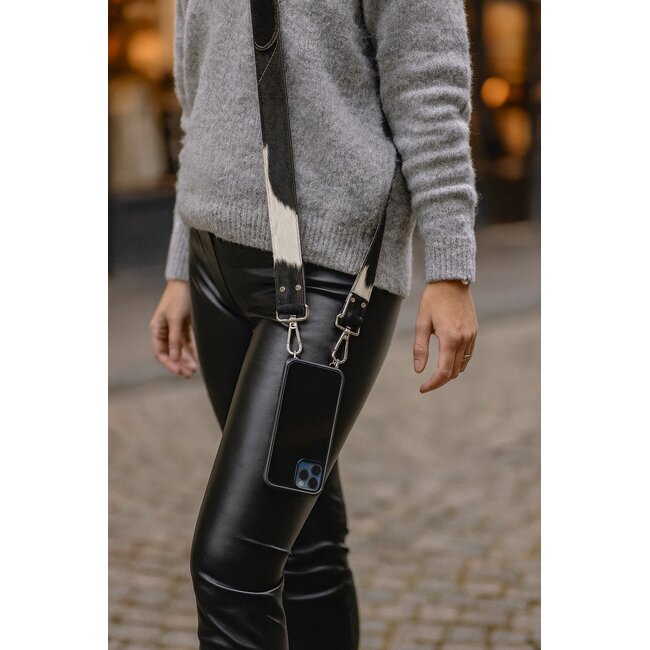 Mars & More Telefoonkoord koeienleder zwart wit (bos taurus taurus) 120cm