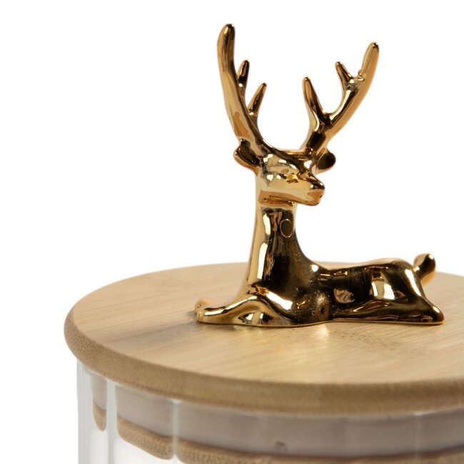 Mars & More Canister Jar Glass Wooden lid Deer h10,5 d9