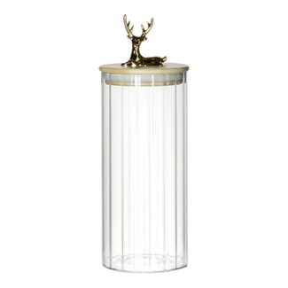 Mars & More Canister Jar Glass Wooden lid Deer h20,5 d9