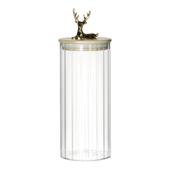 Mars & More Canister Jar Glass Wooden lid Deer h20,5 d9