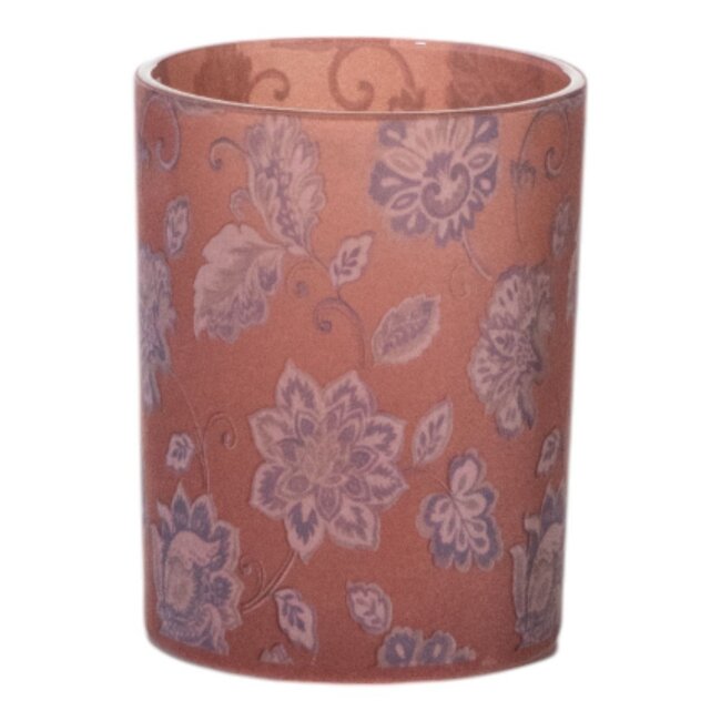 Mars & More Theelichthouder fluwelen bloemen roze groot 12cm