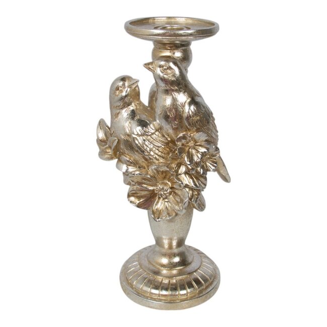 Mars & More Kaarsenhouder 2 vogels met bloem hars zilver 13,6x11x28,7cm