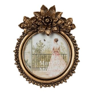 Mars & More Fotolijst rond bloem resin goud 14x2,7x17cm