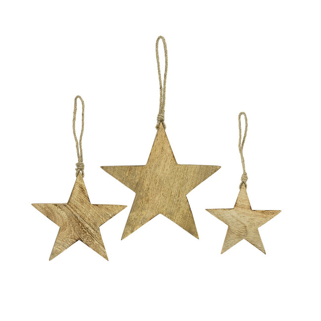 Mars & More ster hanger mango hout aan touw 15cm*