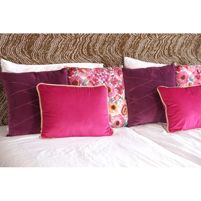 Mars & More half kussen fluweel goud fuchsia 35x45cm