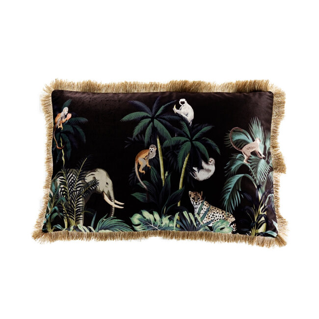 Mars & More kussen fluweel jungle olifant gouden franjes 40x60cm*