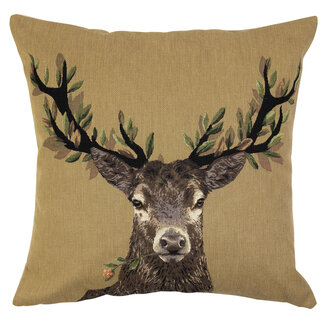 Mars & More gobelin kussen blader gewei bloem roze 45x45cm