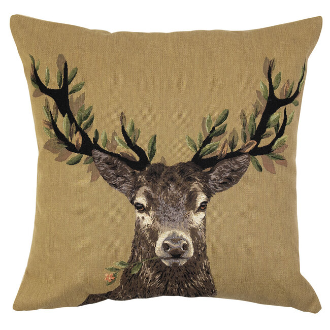 Mars & More gobelin kussen blader gewei bloem roze 45x45cm