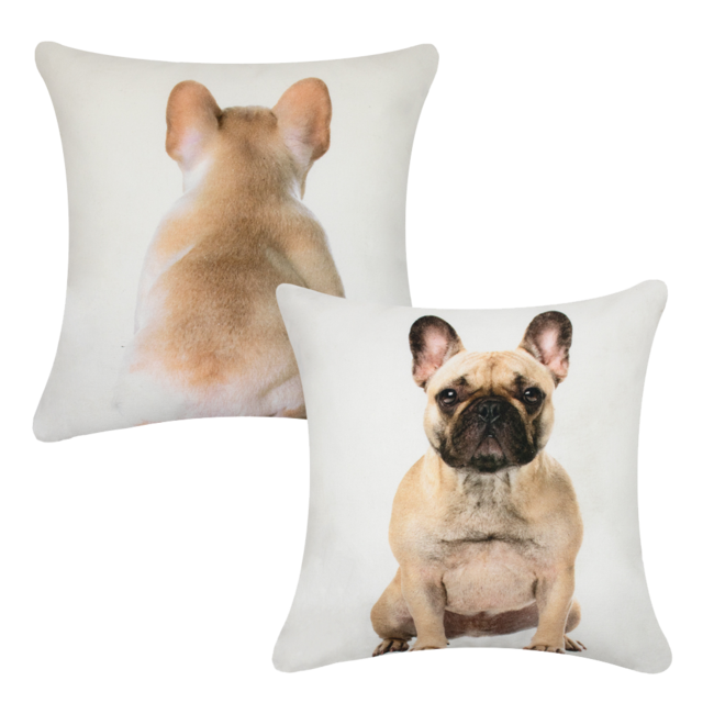 Mars & More canvas kussen franse bulldog blond dubbelzijdig 33x33cm