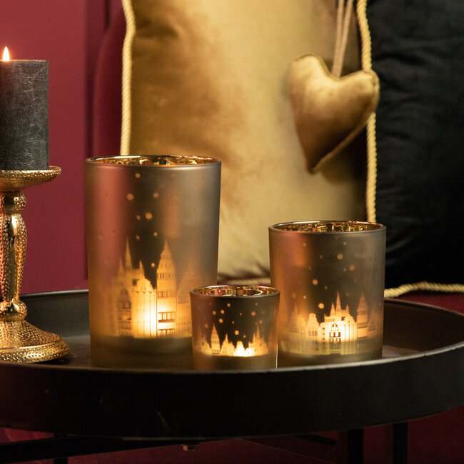 Mars & More Theelichthouder huisjes goud small 8cm